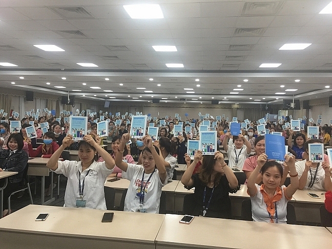 Diễn đàn về an sinh xã hội và quyền lợi bảo hiểm cho lao động nữ tại các Khu công nghiệp tỉnh Bắc Ninh năm 2020. Ảnh: BNC.