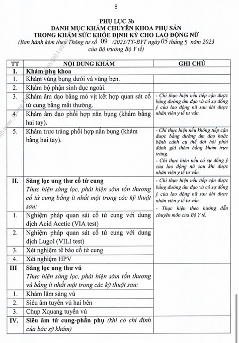 Lao động nữ sẽ được khám sàng lọc định kỳ ung thư cổ tử cung và ung thư vú