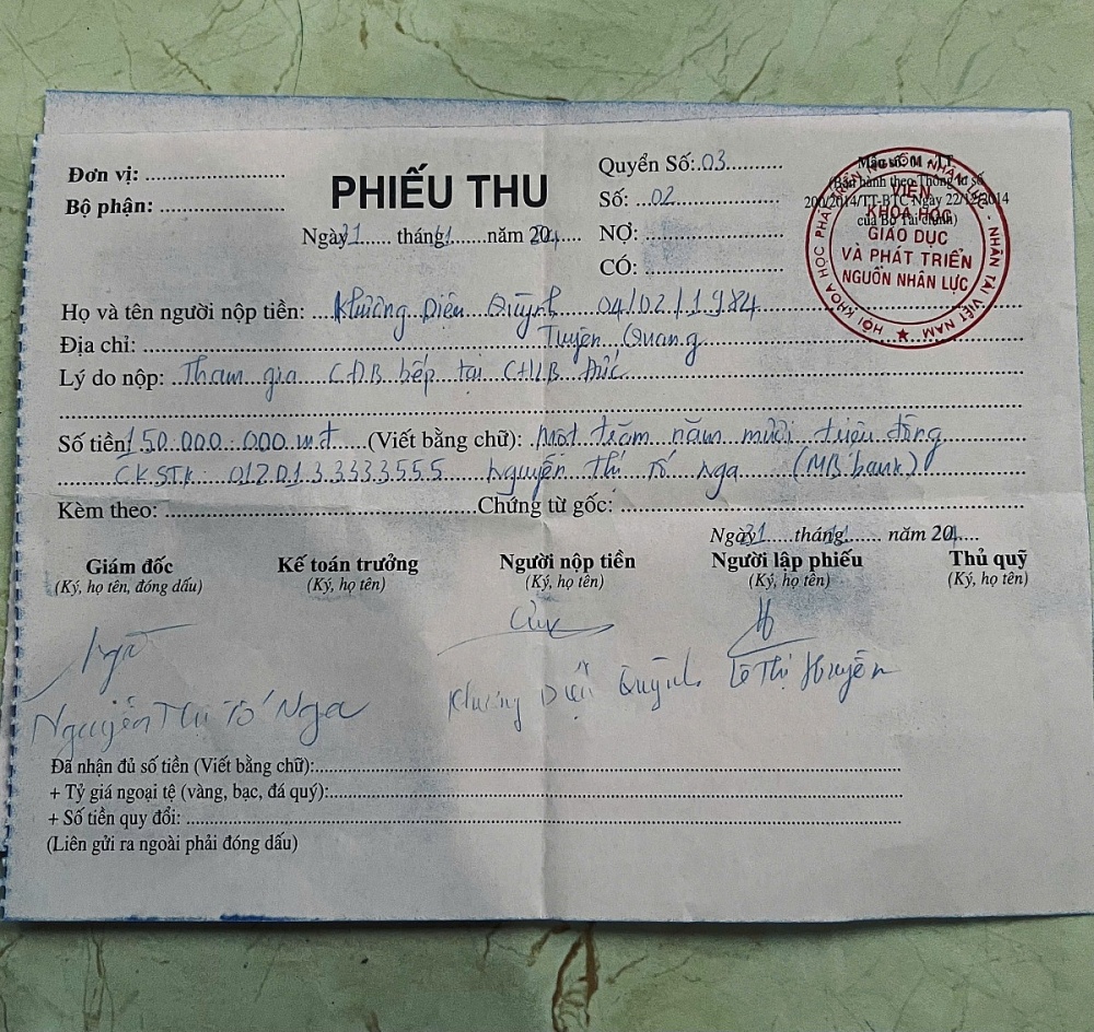 Lần hai, ngày 21/11/2024, chị Q. nộp tiếp 150 triệu đồng, vẫn vào tài khoản cá nhân của bà Nguyễn Thị Tố Nga. Ảnh: NVCC