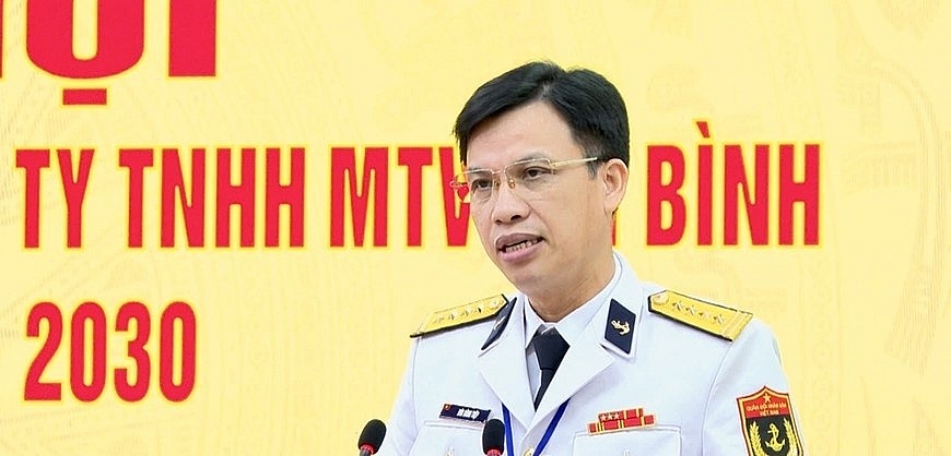 Đại tá Bùi Đình Tiệp, Phó chủ nhiệm Chính trị Quân chủng Hải quân phát biểu tại đại hội. Ảnh: THANH HÀ